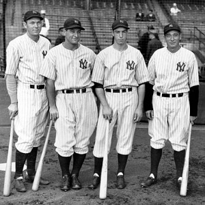 Bill Dickey with fellow Yankees
