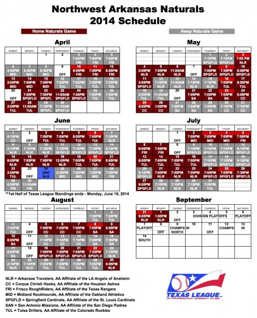 2014 Northwest Arkansas Naturals Baseball Schedule